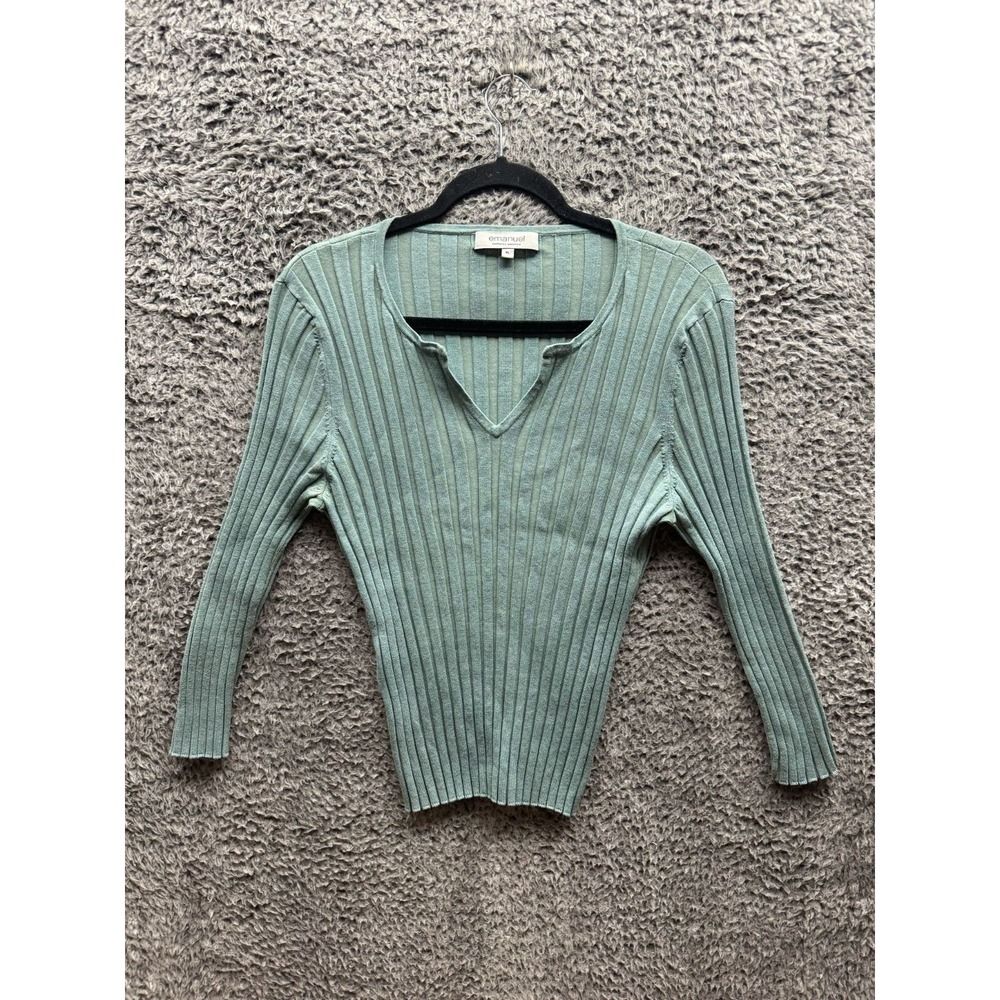 Emanuel Ungaro Liberte V-neck Knitted Sweater Green Womens Size XL